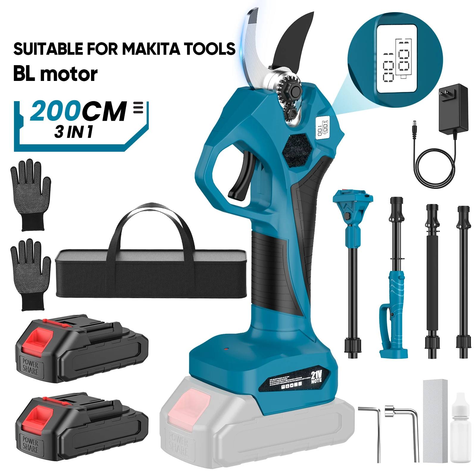 Kabellose Bürstenlose Hochastschere 40MM Elektrische Gartenschere mit 2M Verlängerungsstange für Makita 18V Akku – Detail 1