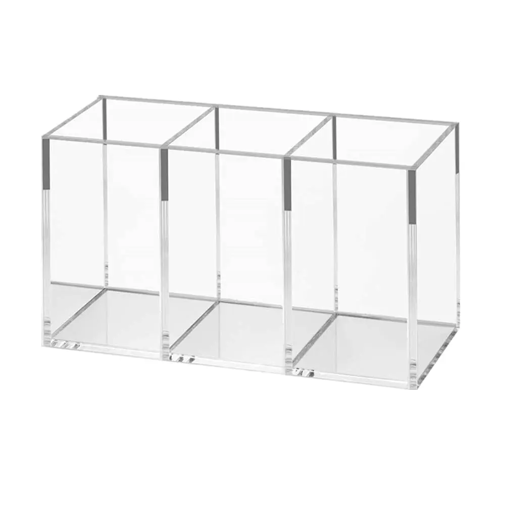 Transparent Makeup Brush Organizer, Makeup Storage Tray, Bathroom Drawer Makeup Organizer, 3 Slot Acrylic Makeup Brush Organizer 5