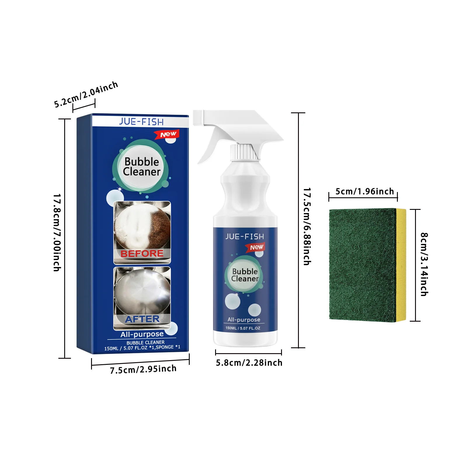 Jue-Fish Grease Remover Cleaning Spray Kitchen Heavy Oil Stubborn Dirt Clean Cookware Machine Cleaning Foam Spray With Sponge