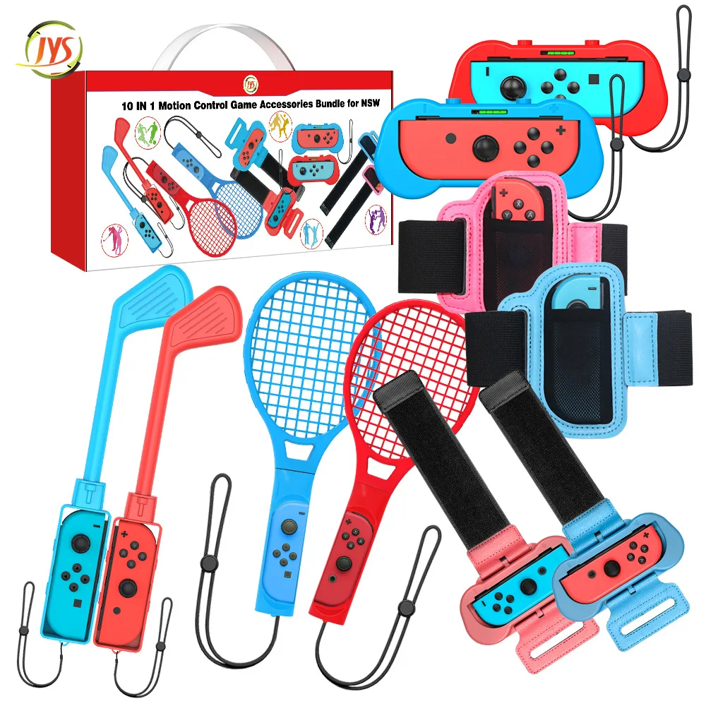 10-in-1 motion sensing accessories set Switch golf club wrist strap leg strap tennis racket set