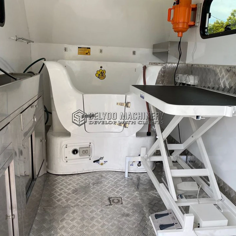 Remolque móvil para aseo de mascotas, estación de lavado de perros