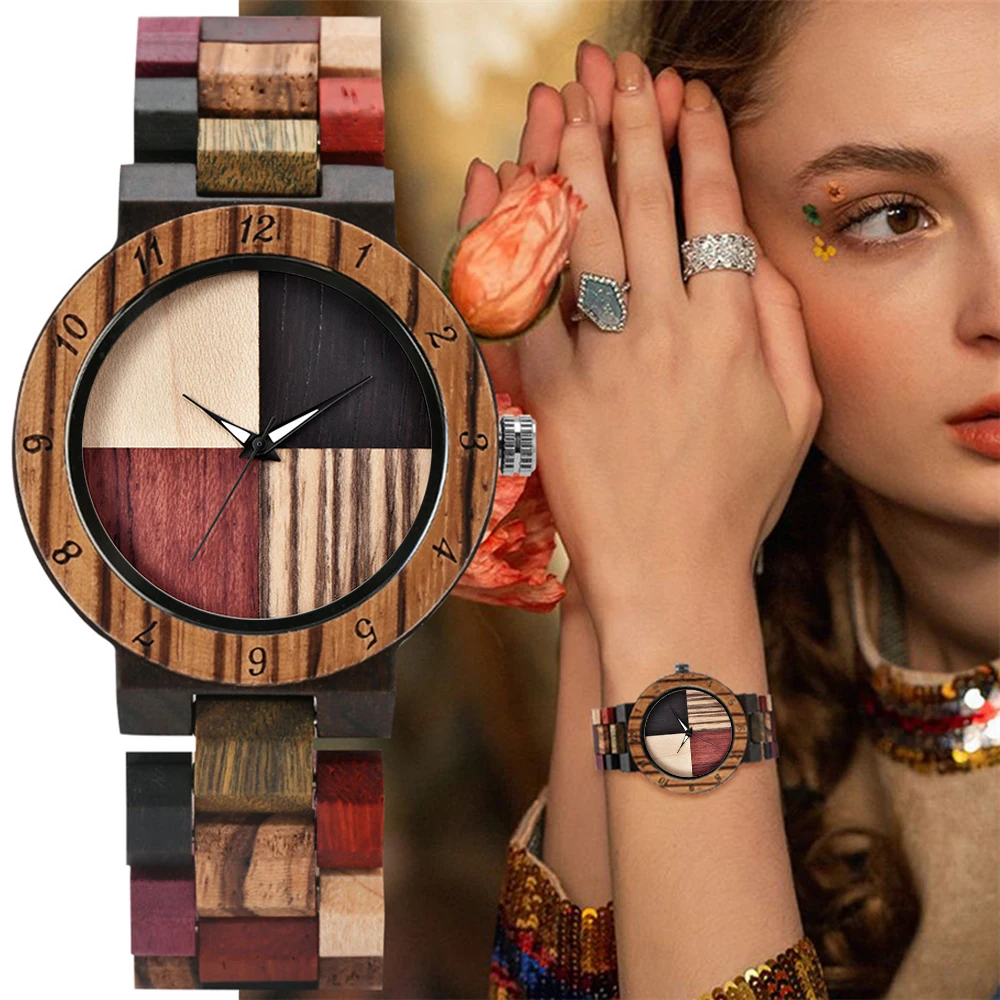 цена Top Luxury Brand Ladies Full Wood Color Watch Fashion Quartz Wood Wristwatches Bracelet Couple Watch Birthday Gift for Women