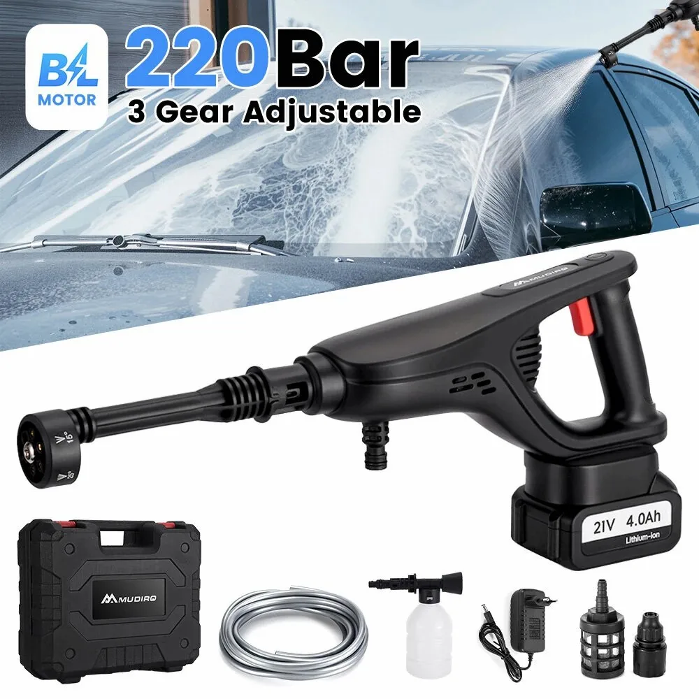 3500W 220Bar MUDIRO M-BW1 Kabelloser Hochdruckreiniger mit 4,0Ah Akkus, 1,32 GPM Bürstenloser Motor Tragbarer Hochdruckreiniger – Detail 1