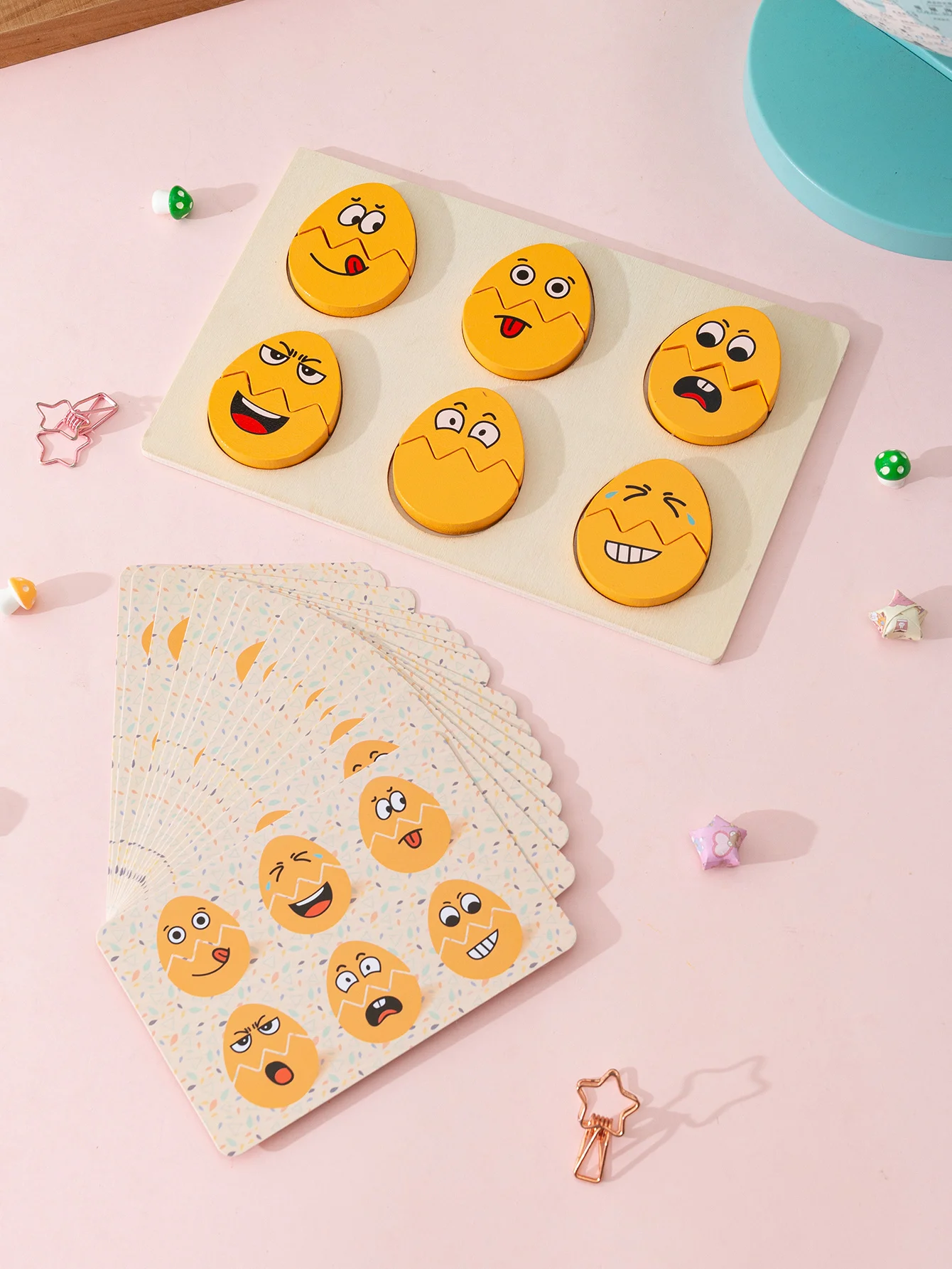 Montessori Toys for Toddlers Wooden Changing Egg Expression Puzzle Expression Matching Game Parent-Child Interaction Game 2