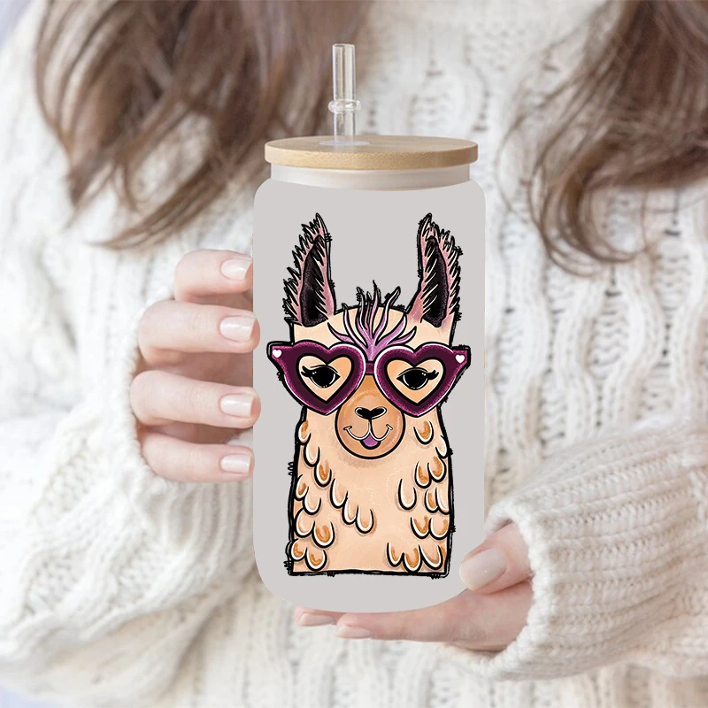 UV DTF Western RAM Animal Alpaca Printed Stickers For 16oz Libbey Glasses Wraps Bottles Cup Can D4710