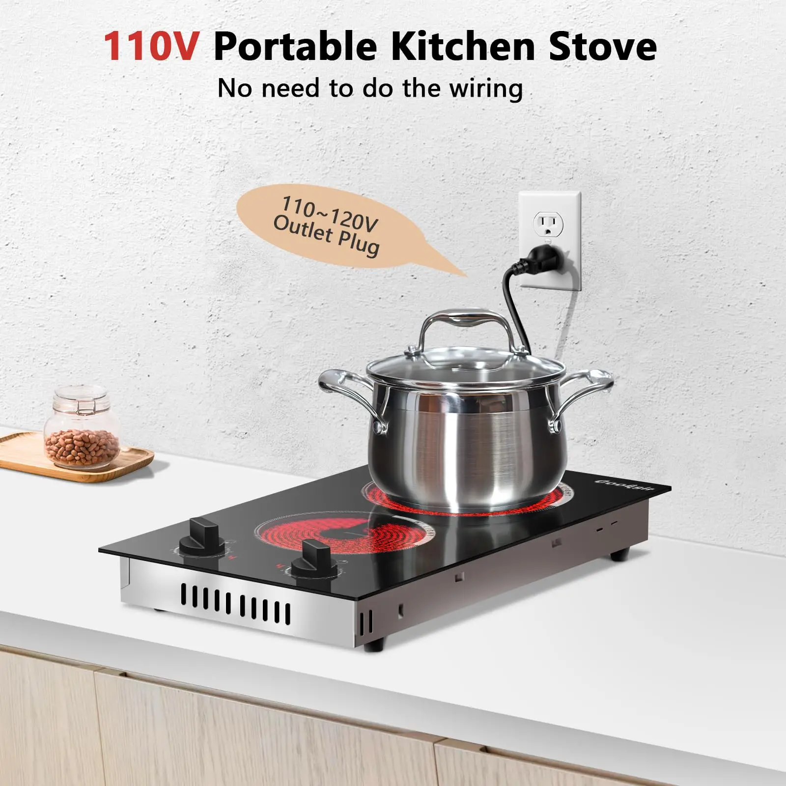 Double Burner Electric Cooktop with Safety Features