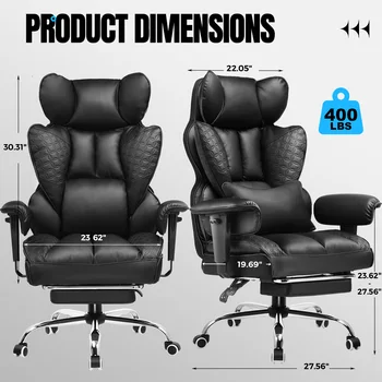Office Chair Ergonomic Leather High Back Gaming Chair with Footrest, Adjustable Armrests 2
