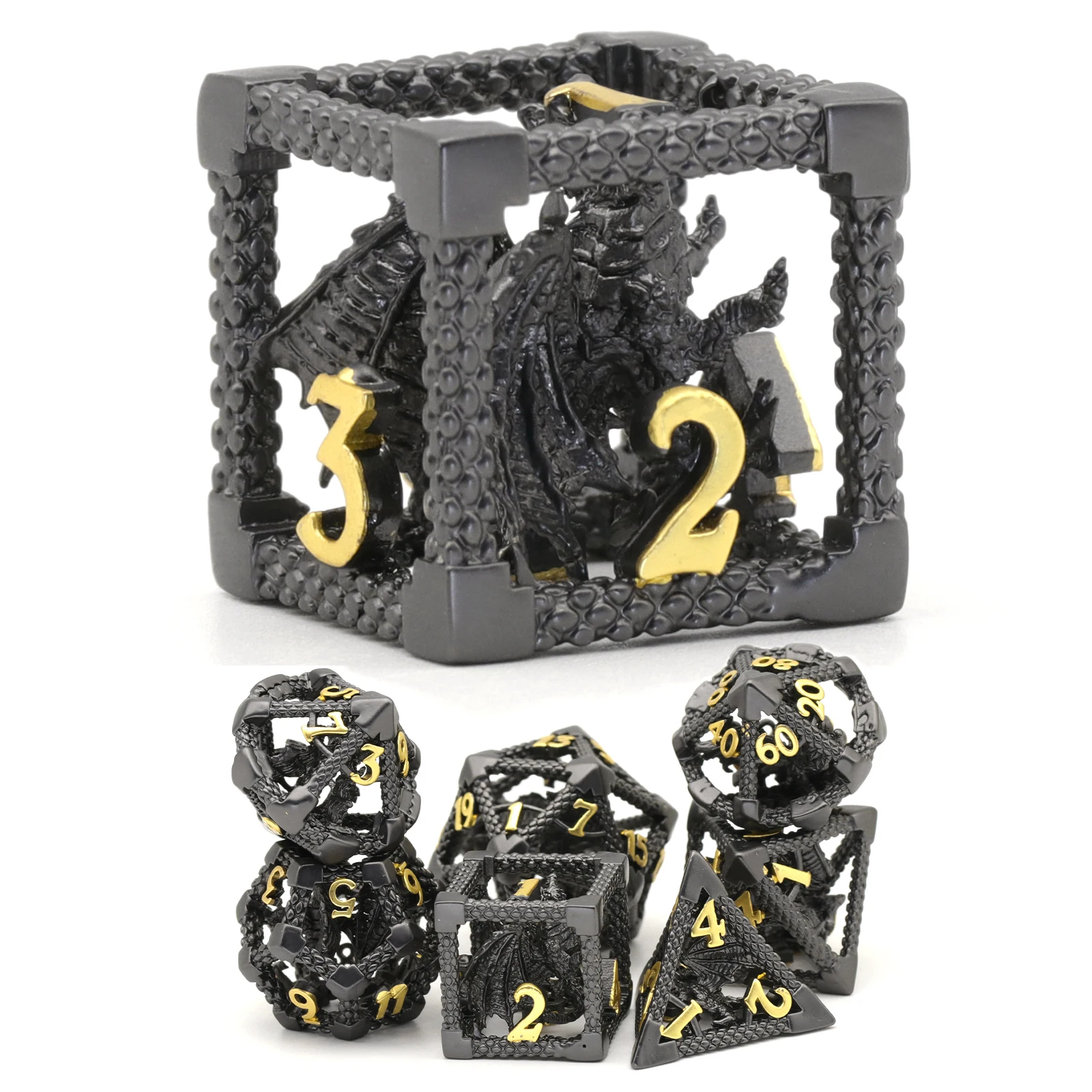 

Dragon Metal Dice, 7PC/Set Polyhedral Dice for Role Playing Game Dungeons and Dragons Dices, RPG Dice(Black Glod)