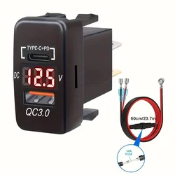 Dual USB Fast Car Charger with Quick Charge 3.0 & PD USB - C Port (Red Light with Wire)
