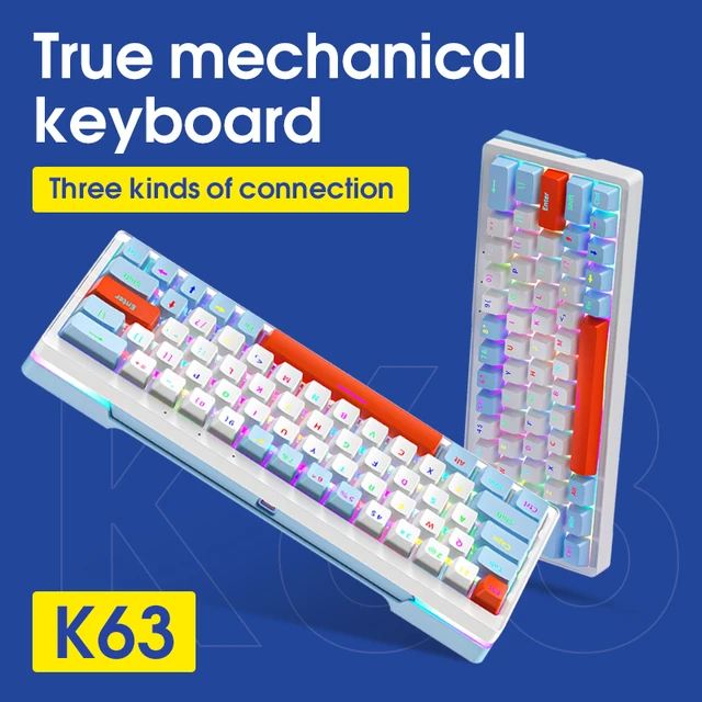 Clavier mécanique sans fil remplaçable à chaud, Bluetooth 2.4G, commutateur  jaune, poignées d'ordinateur portable, câble amovible, 63 HTML, 3 PC -  AliExpress