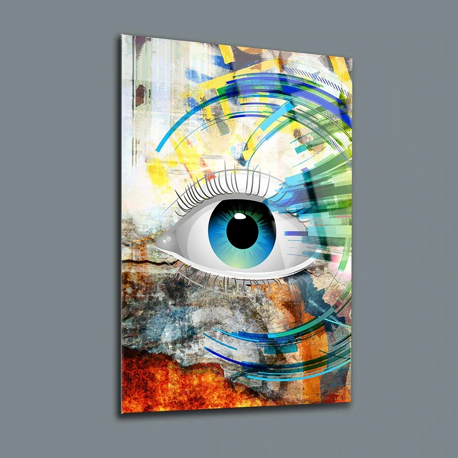 

Colored Eyes Decor, Glass Wall Art,Frameless Free Floating Tempered Glass Panel,Home Office Living Room Decoration,ctsa-126af