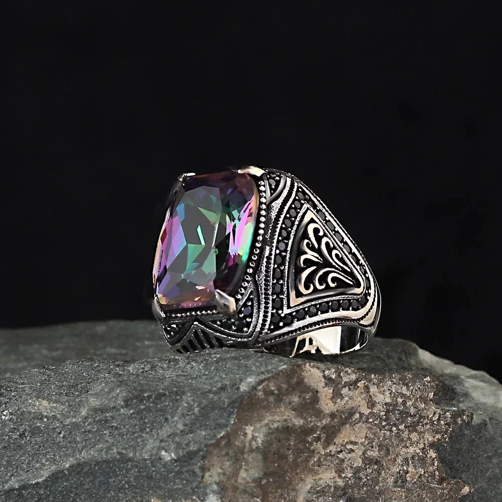 Anello In Agata Di Onice Con Topazio Naturale In Vero Argento Sterling 925 Retrò Per Gioielli Da Uomo Accessorio Regalo Vintage Di Moda Di Tutte Le Di