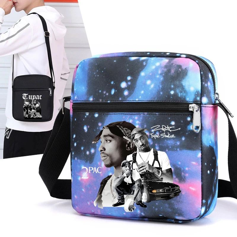 Rapper Tupac 2pac printed Crossbody bag large capacity men shoulder bag mobile phone portable outdoor storage Bag