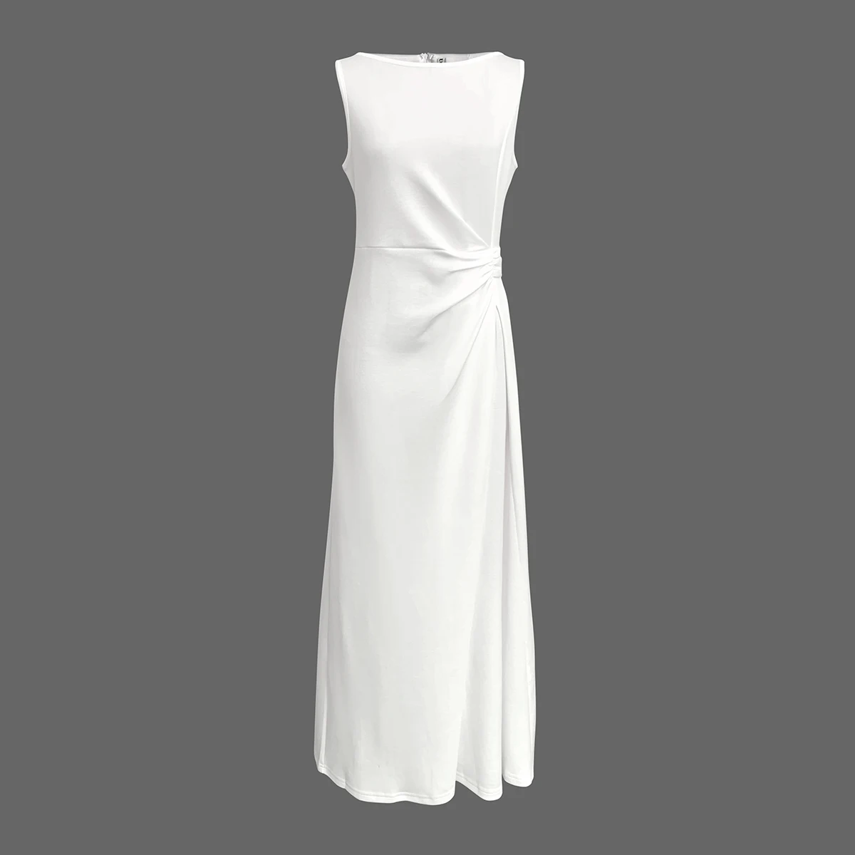 Yeezzi Women Pleated White A-Line Dress 2025 New Sleeveless Solid Color Split-Joint Round-Neck Elegant Evening Maxi Dresses 5
