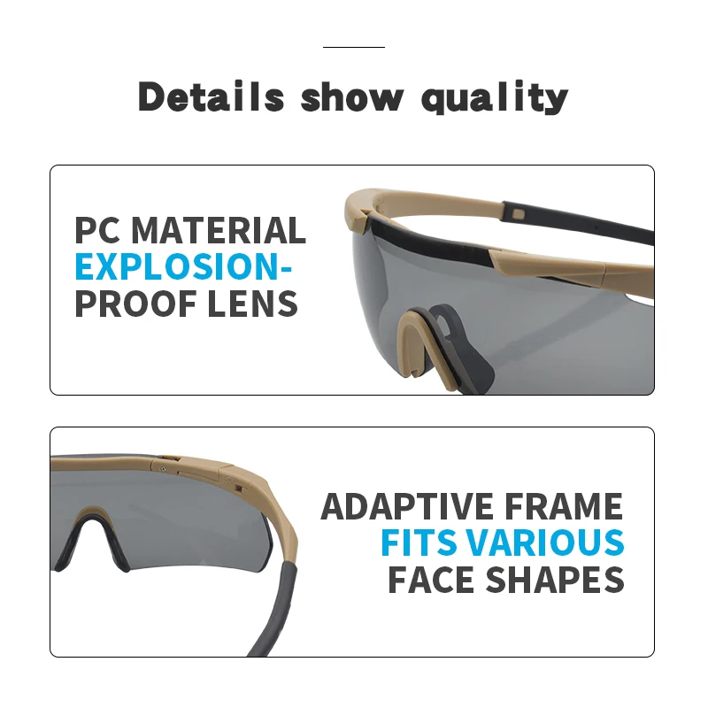 Tactical Goggles Safety Goggles New Tactical Goggles Outdoor Sports Climbing Fishing Safety Glasses CS Game Equipment 3 Lens Set Protection Eyewear