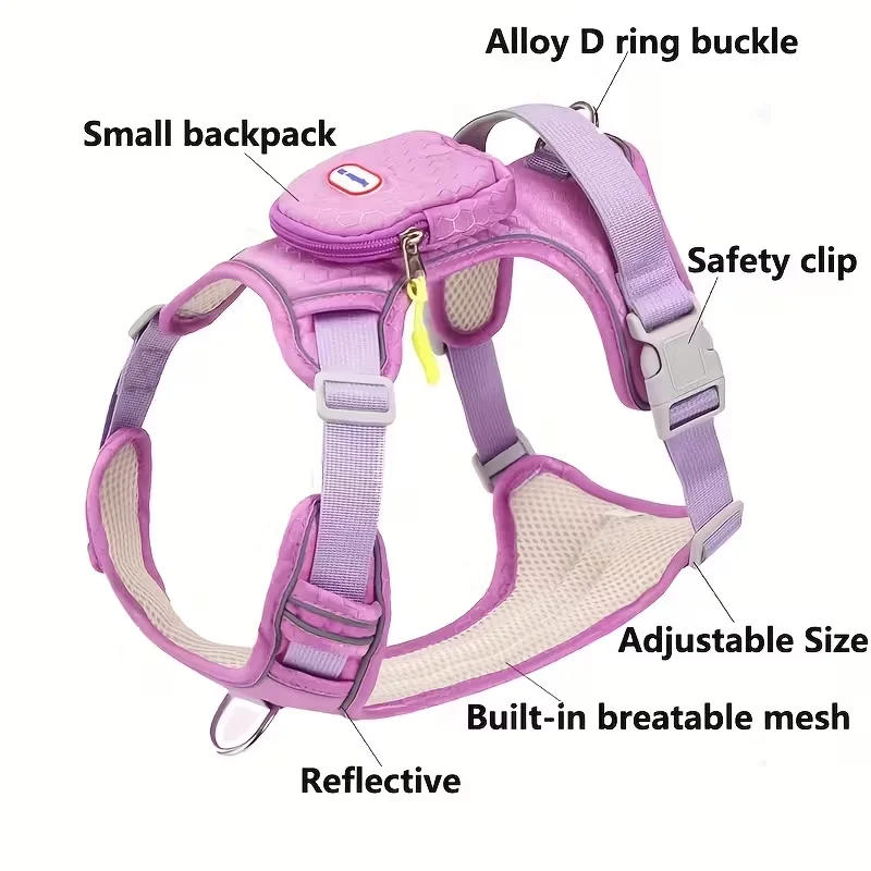 Versatile Dog Harness with Backpack - Breathable, No-Pull, Reflective Safety Design