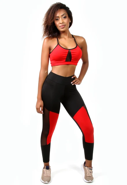 Conjunto Fitness top Com bojo e calça com detalhe em TulE 9283/8211