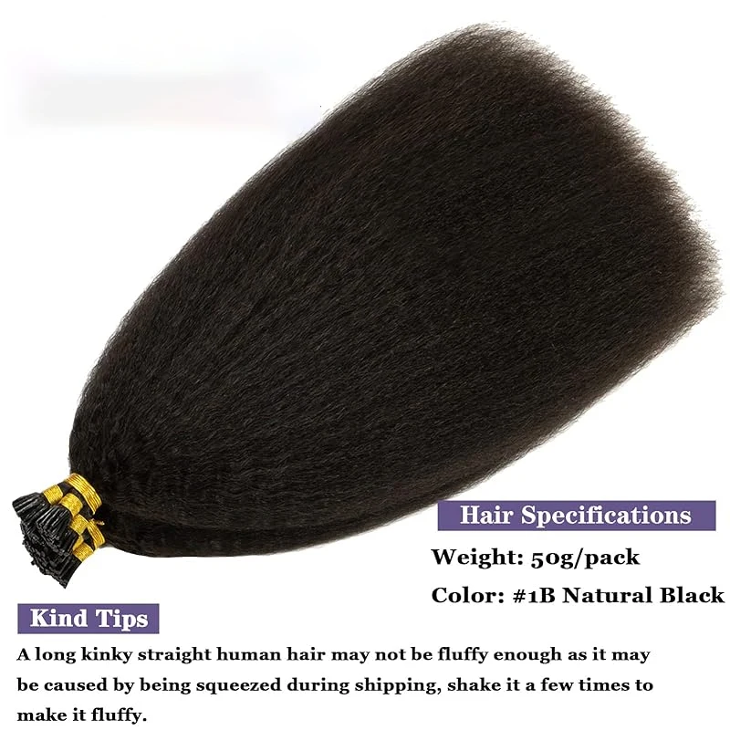 Tip Hair Extensions Kinky Straight Human Hair 16-26Inch Extensions Real Human Pre Bonded For Women