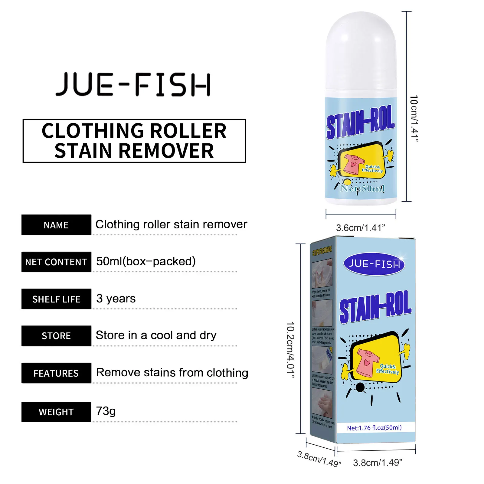 Jue Fish 50ml Clothes Stain Remover Rolling Ball No Wash Coffee Stain Oil Removal Detergent Portable Clothes Stain Clean Roller