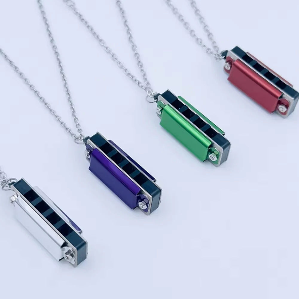 4-hole 8-tone Mini Harmonica Mini Necklace Harmonica Music Toy Portable Harmonica for Children and Beginners Favors