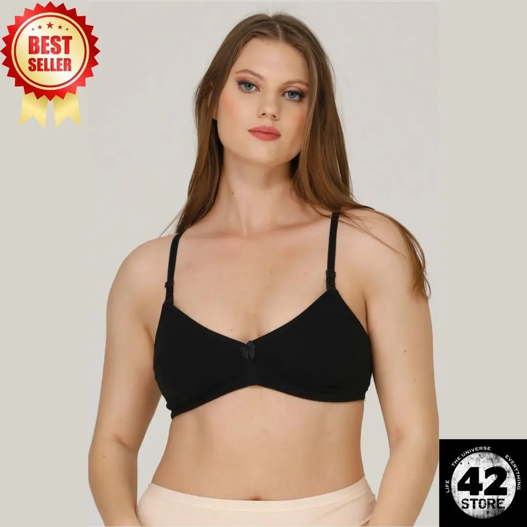 Turkish Cotton 3 Piece Nursing Bra Set Black White Gray