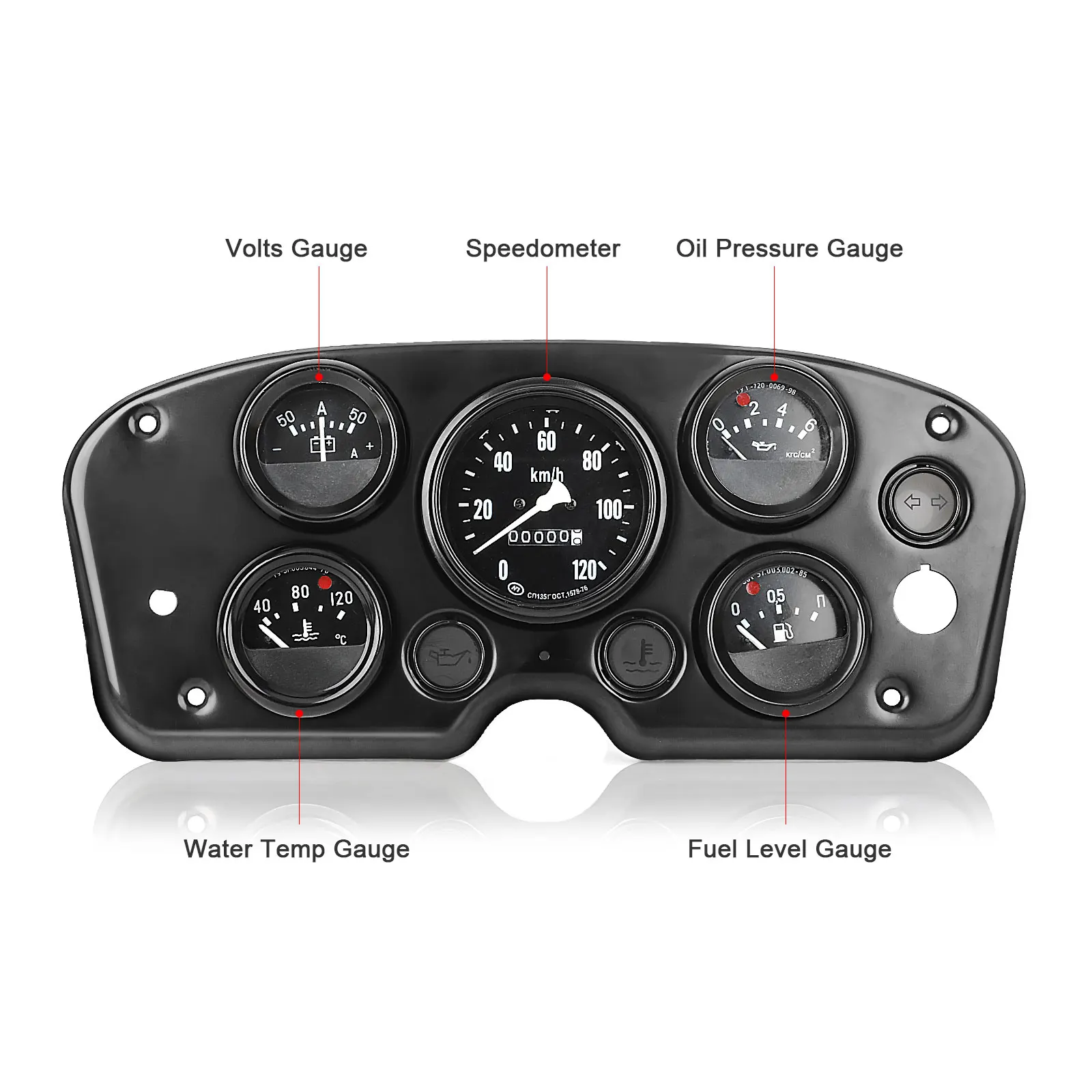 Instrument Cluster Display Oil Pressure Gauge Volts Gauge Speedometer 5 In 1 Kit Instrument Panel Complete Universal/Long Meter