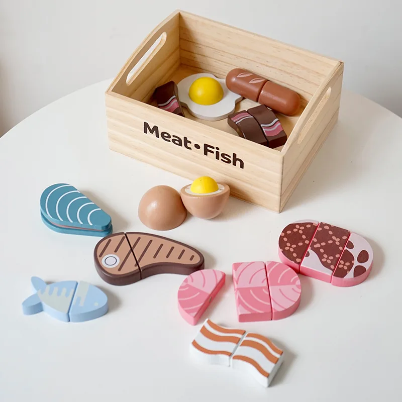 Cutting Pretend Kitchen Toys Wooden Food Accessories Set For Kids Educational Cognition
