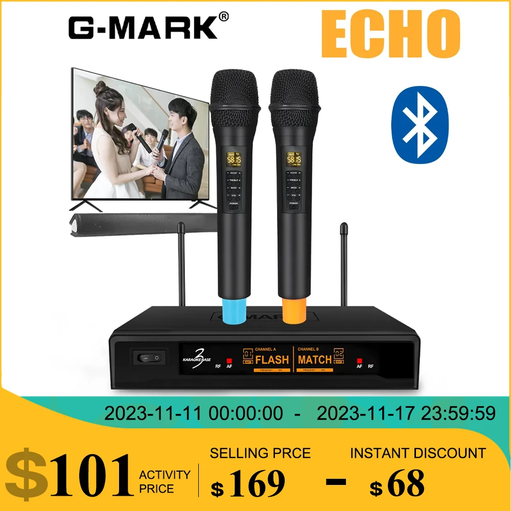 

Bluetooth Karaoke Microphone Wireless G-MARK Base 3 ECHO Professional UHF Dynamic Mic Reverb Effect For Soundbar Speakers Live