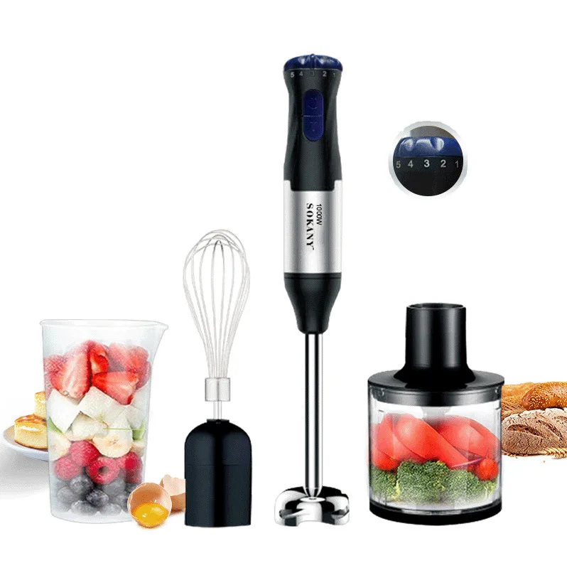 OWJHE 4-in-1-Handmixer, 1000 W, leistungsstarker Stabmixer aus Edelstahl, 700 ml Rührbecher, 500 ml Prozessor, Schneebesen – Detail 1