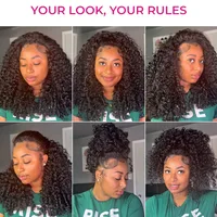 Demi-perruque bouclée birmane en cheveux humains bruts, sans colle, 3-en-1, avec cordon de serrage et clips, demi-perruques bouclées profondes à retourner 3