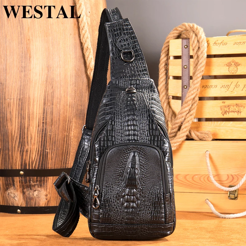 Men's Genuine Leather Sling Chest Bag Crossbody Bag Multiple Pocket  Shoulder Bag