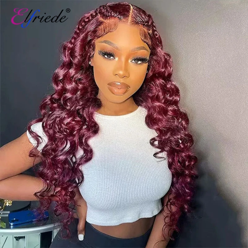 

Elfriede #99J Burgundy Human Hair Wigs for Women Loose Wave Preplucked Boncy Curly Remy 13X4 13X6 HD Lace Frontal Wig Human Hair