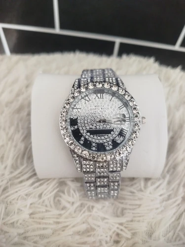 Diamond Bling Watch Men Gold Color Luxury Gift Quartz Watches Male Clock Rhinestone Calendar Wristwatch