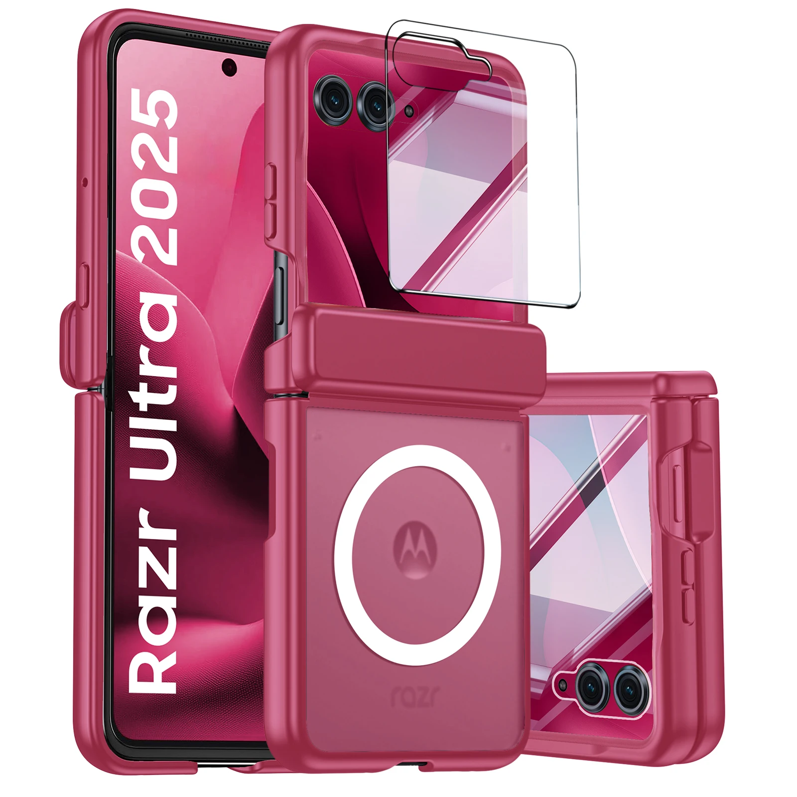 Rose Red Magnetic Translucent Matte Shockproof Phone Case with Screen Protector