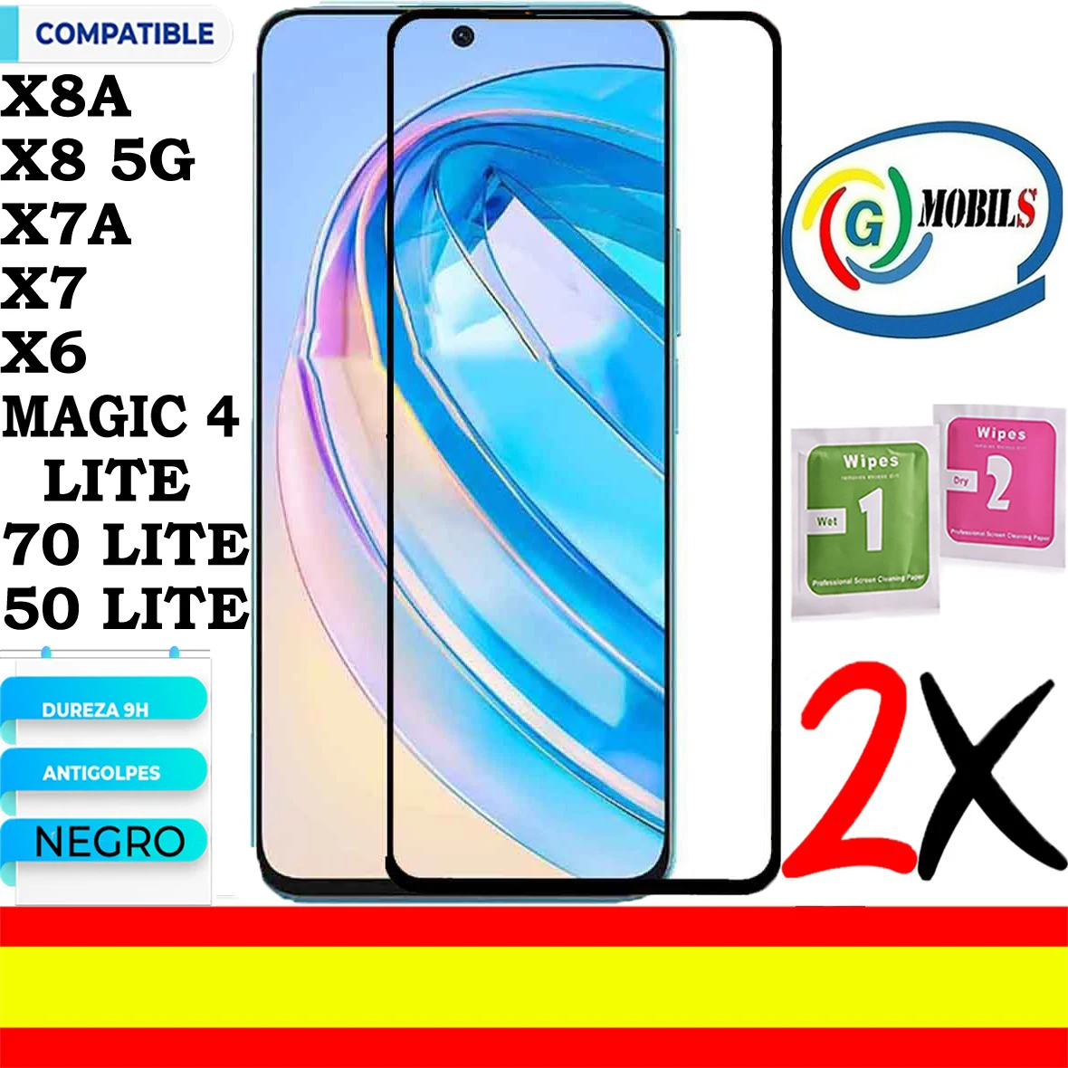 2 Honor X8A, Honor X8 5G, Honor X7A, Honor X7, Honor X6, Honor Magic 4 Lite 5G, Honor 70 Lite, Honor 50 Lite, Vetro Temperato Antideflagrante Pieno