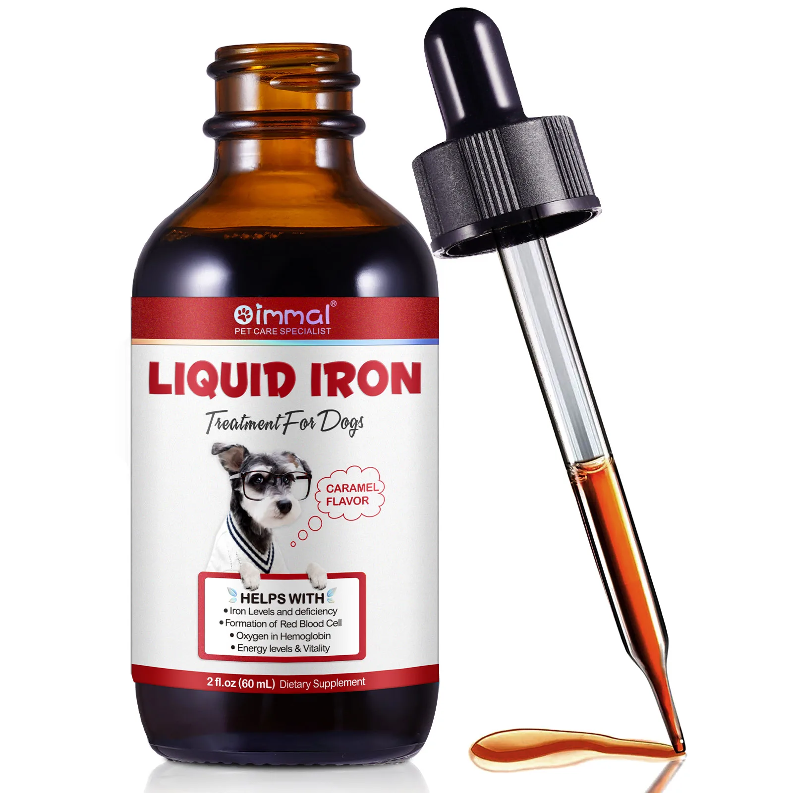 Liquid Iron for Dogs Helps Iron Levels Deficiency Red Blood Cell Oxygen Hemoglobin Energy Vitality