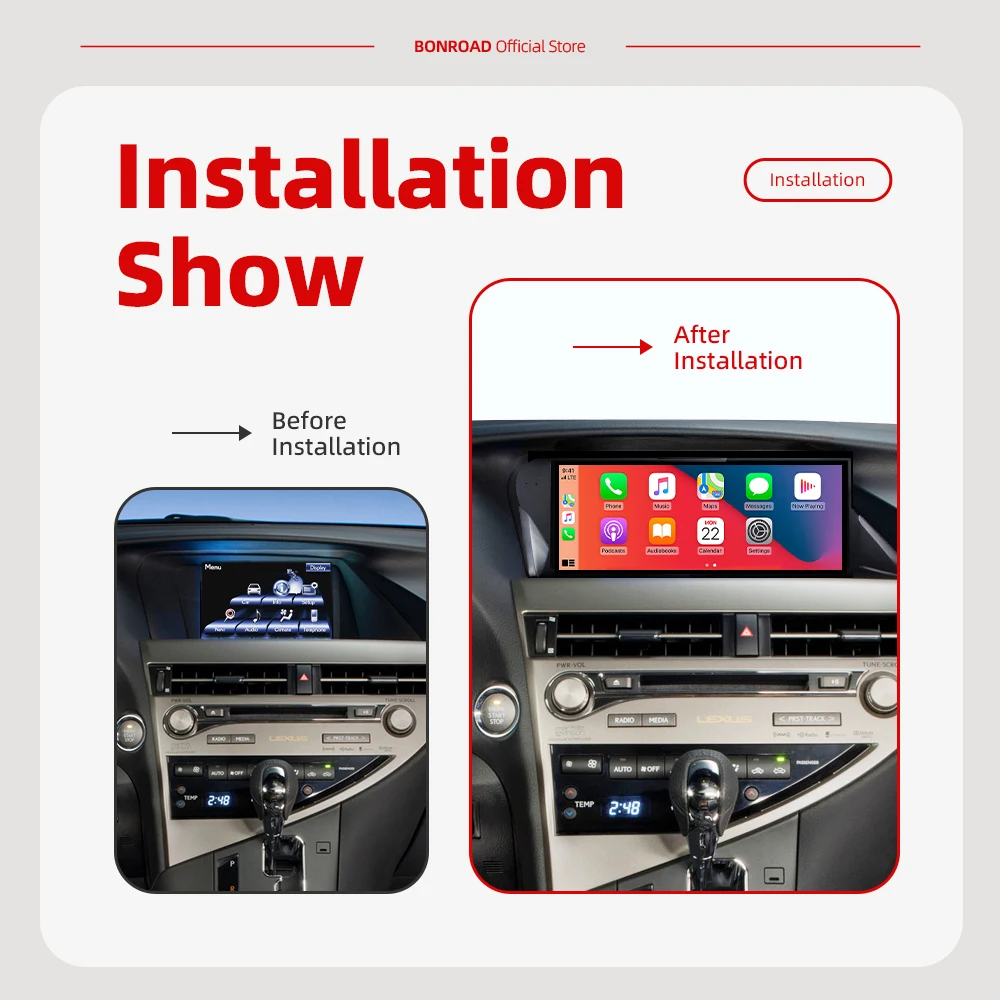BONROAD 12,3 pulgadas Android 14 Radio de coche reproductor Multimedia inalámbrico Carplay para Lexus RX RX270 RX350 RX450 RX200T RX450H 2009-2015 2