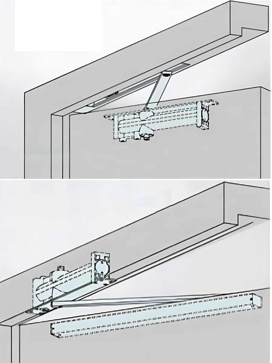 Thin 15-85Kg 2-Stage Speed Adjustment Overhead Conceal Slide Door Closer Silver Matte Black