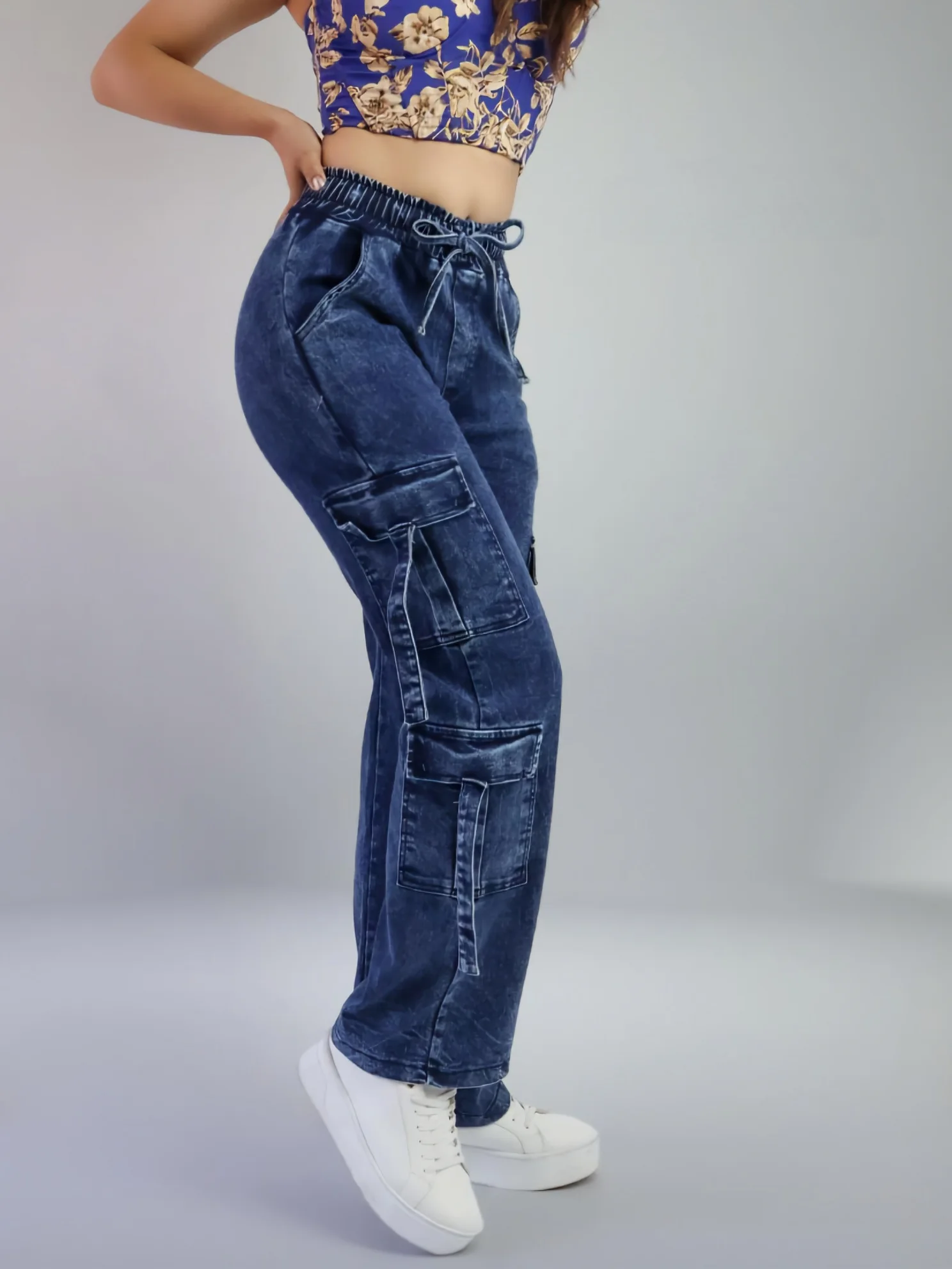 Pantalon Cargo Dama Ajustable Jogger Mezclilla Stretch Sexy Comodo Suave Moda Mujer Bolsillos