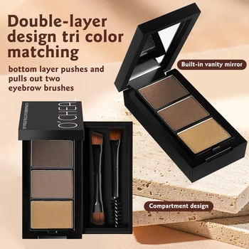 Ocheal 3Color Eyebrow Powder Black Brown Lift Eyebrow Professional Waterproof Cosmetic Eye Shadow Palette with Brush 5