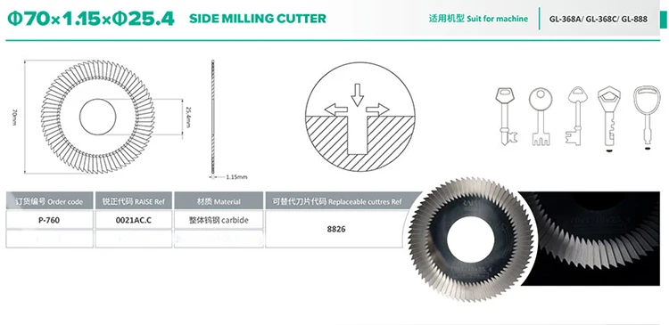 RAISE Cutter Hartmetall-Seitenfräser für Motice Keys an der Schlüsselfräsmaschine – Detail 9