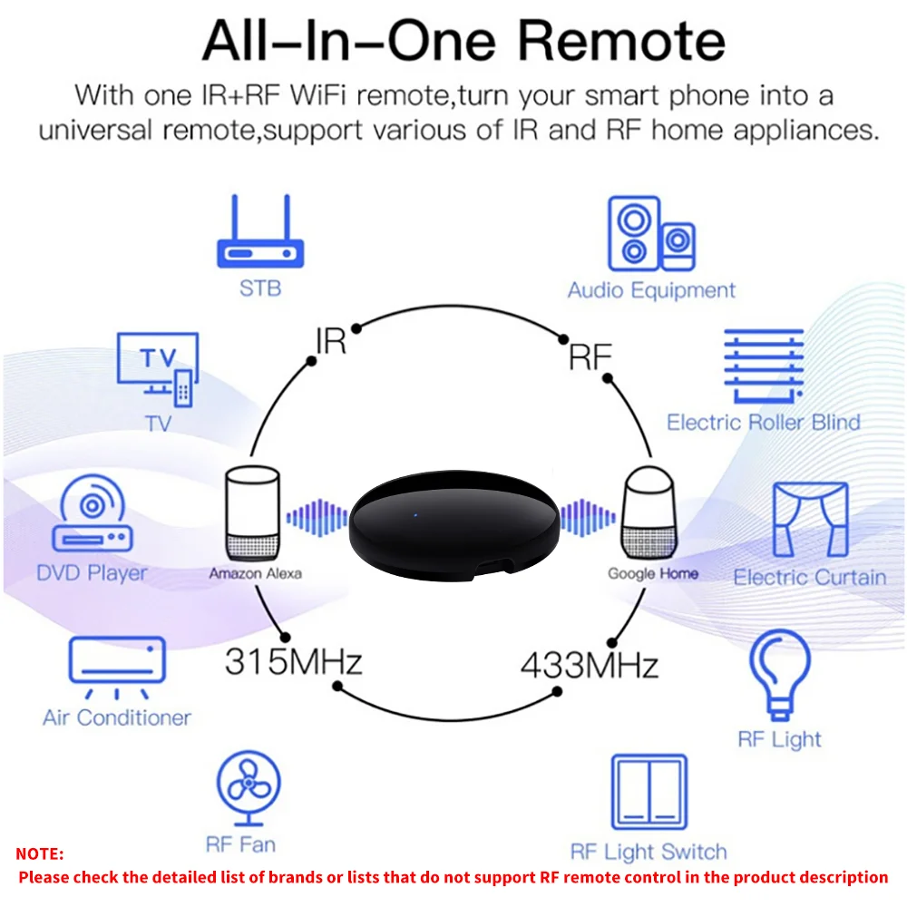 Smart Universal Remote Control Wireless Remote Controller Smart IR Remote Control Bluetooth Voice Remote Control Tuya IR RF Remote Control WiFi Smart Home for Air Conditioner ALL TV LG TV Support Alexa,Google Home