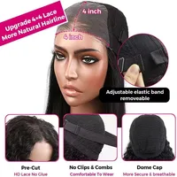 Wear and Go perruques sans colle cheveux humains vague profonde dentelle avant perruques 4x4 HD dentelle fermeture perruques cheveux humains sans colle prêt à porter perruque 6