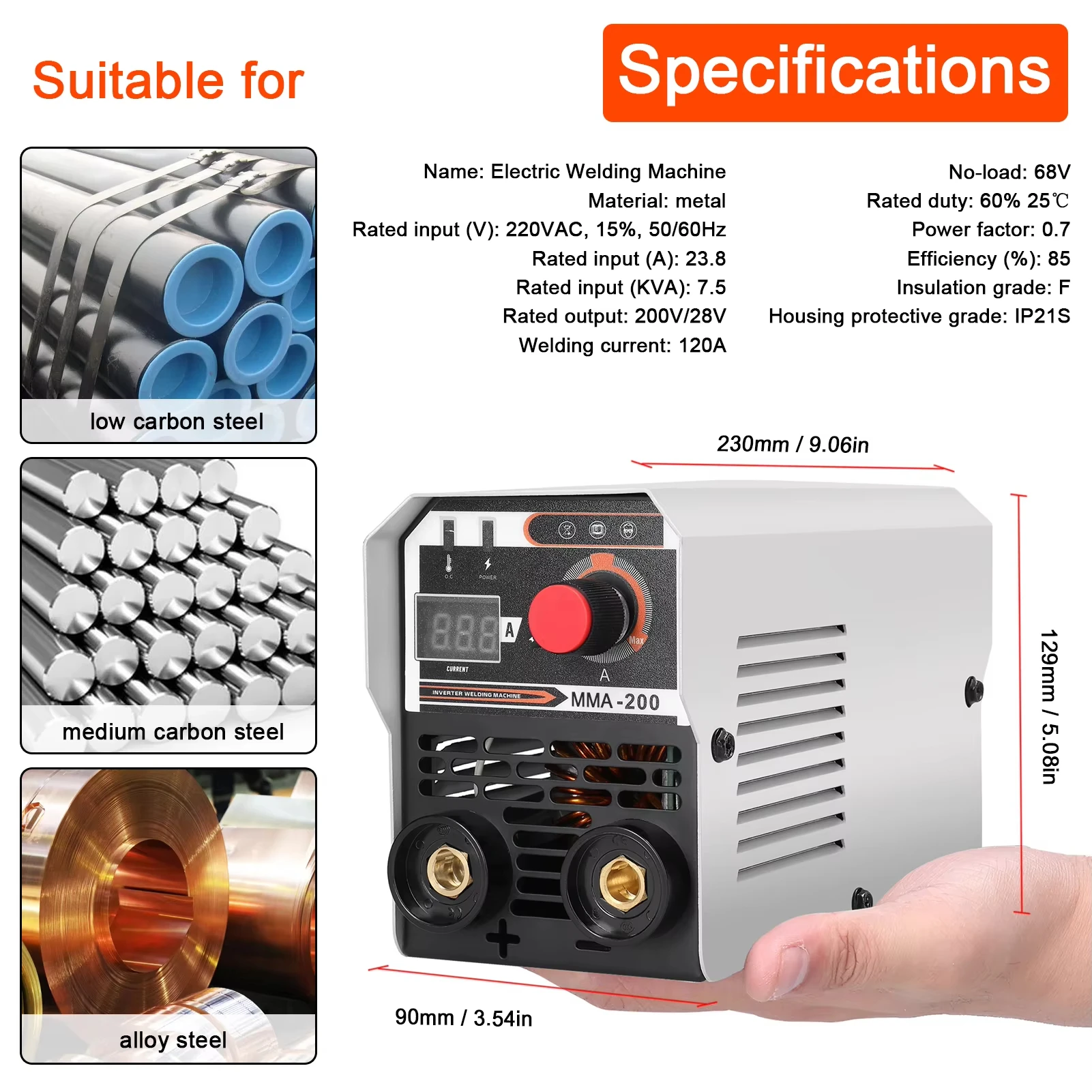 MIG MMA 120A Schweißgerät mit Schutzgas, Automatischer Drahtvorschub, Einstellbarer Strom, IGBT DC-Inverter Elektrischer Lichtbogenschweißer – Detail 3