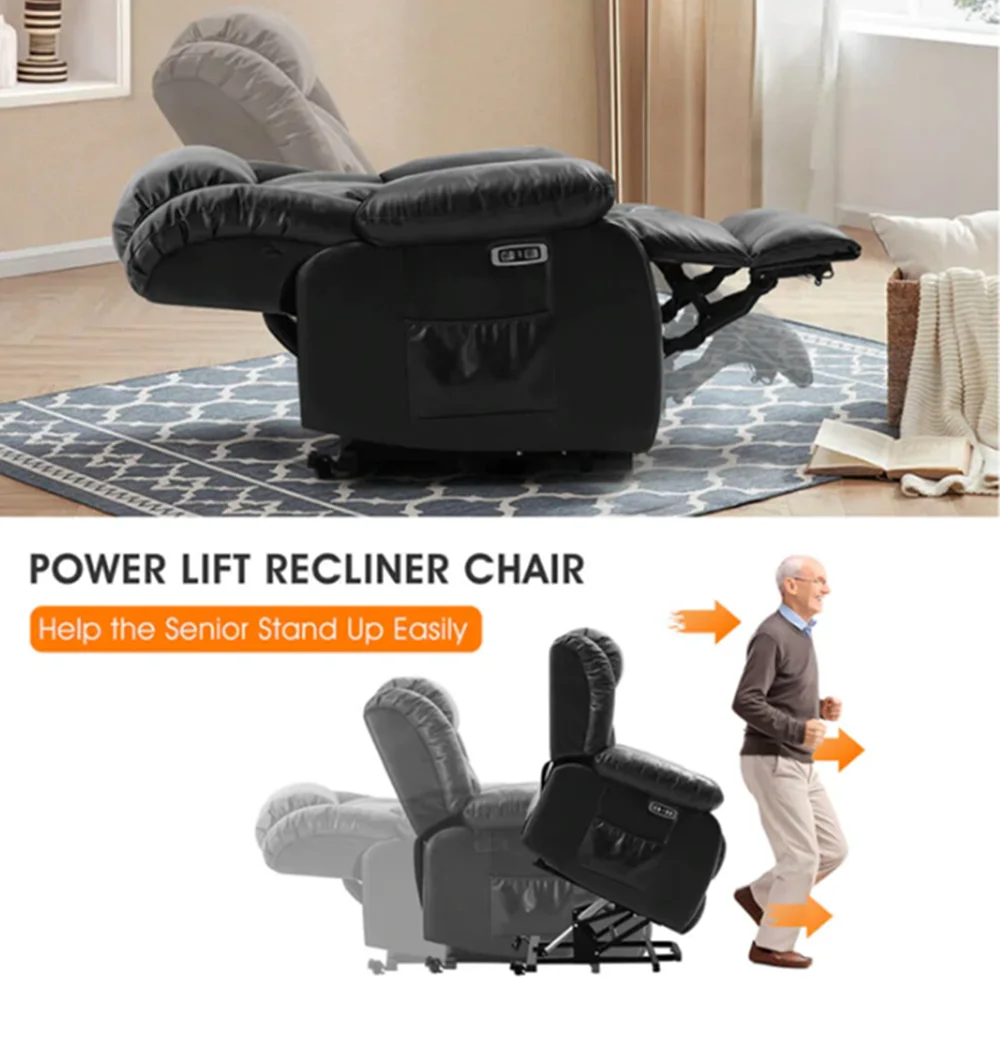 Double motor remote control lift chair, comfortable bedroom recliner for the elderly, leather heated massage chair, sofa chair