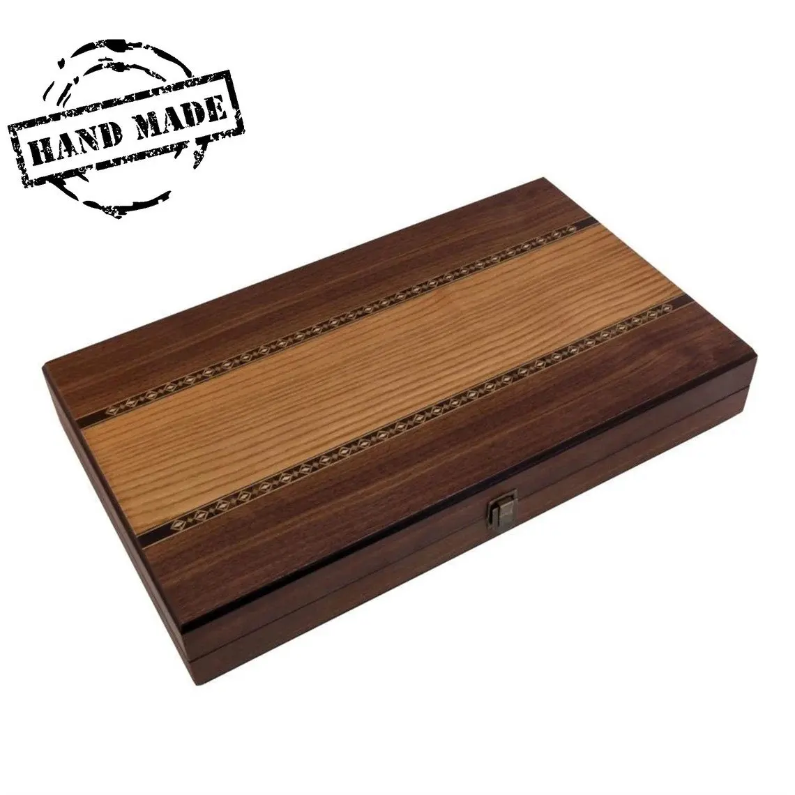 19.3 Inch Eco Backgammon Set Wooden Mosaic Inlaid Stripe Handmade Professional Big Size