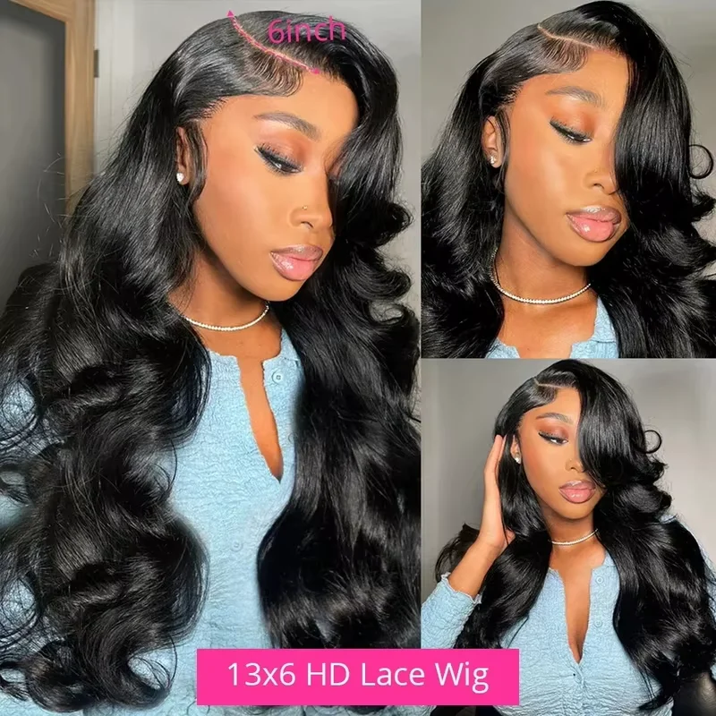 250 Density Body Wave 13x6 HD Transparent Lace Front Human Hair Wigs For Women 30 40 Inch 13x4 360 Lace Frontal Wigs Pre Plucke