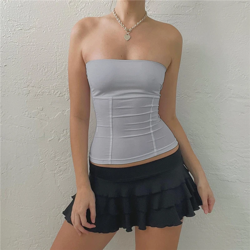 Y2k - Tops de corsé sin tirantes de verano blancos con hombros descubiertos para mujer, top de tubo sin mangas, ropa de corpiño ajustada sexy