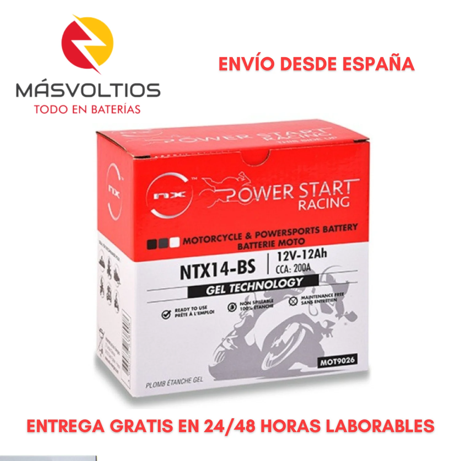 Batteria Nx Ntx14-Bs Per Moto 12V 12Ah Ricaricabile. Compatibile Con Ytx14-Bs. Batteria 12V Per Moto.