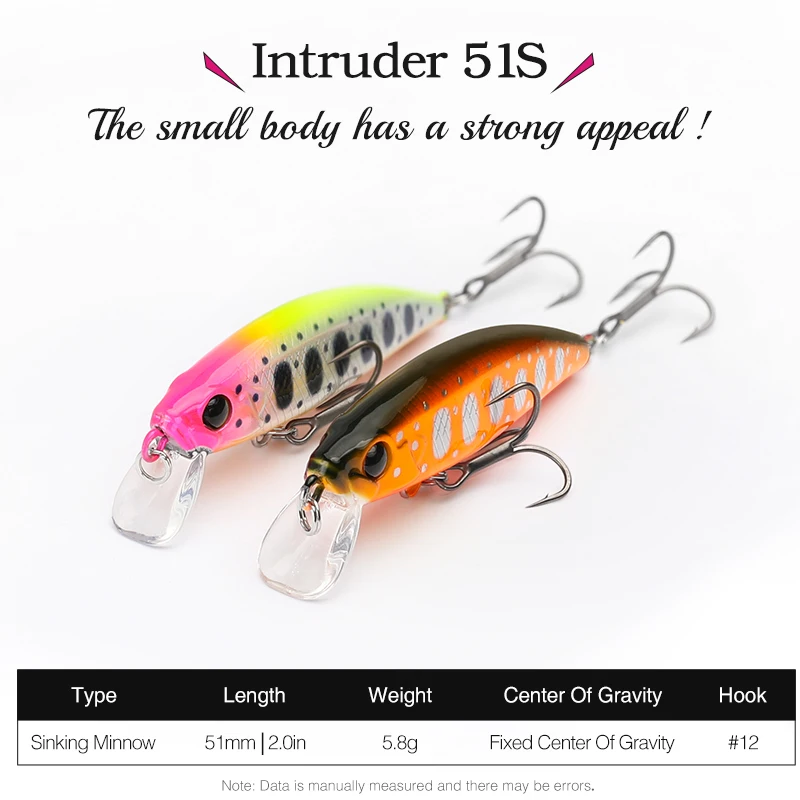 TSURINOYA 침입자 51S 싱킹 미노우 스트림 낚시 미끼 51mm 5.8g 송어 Ajing Jerkbait River Baits 용 인공 하드 미끼